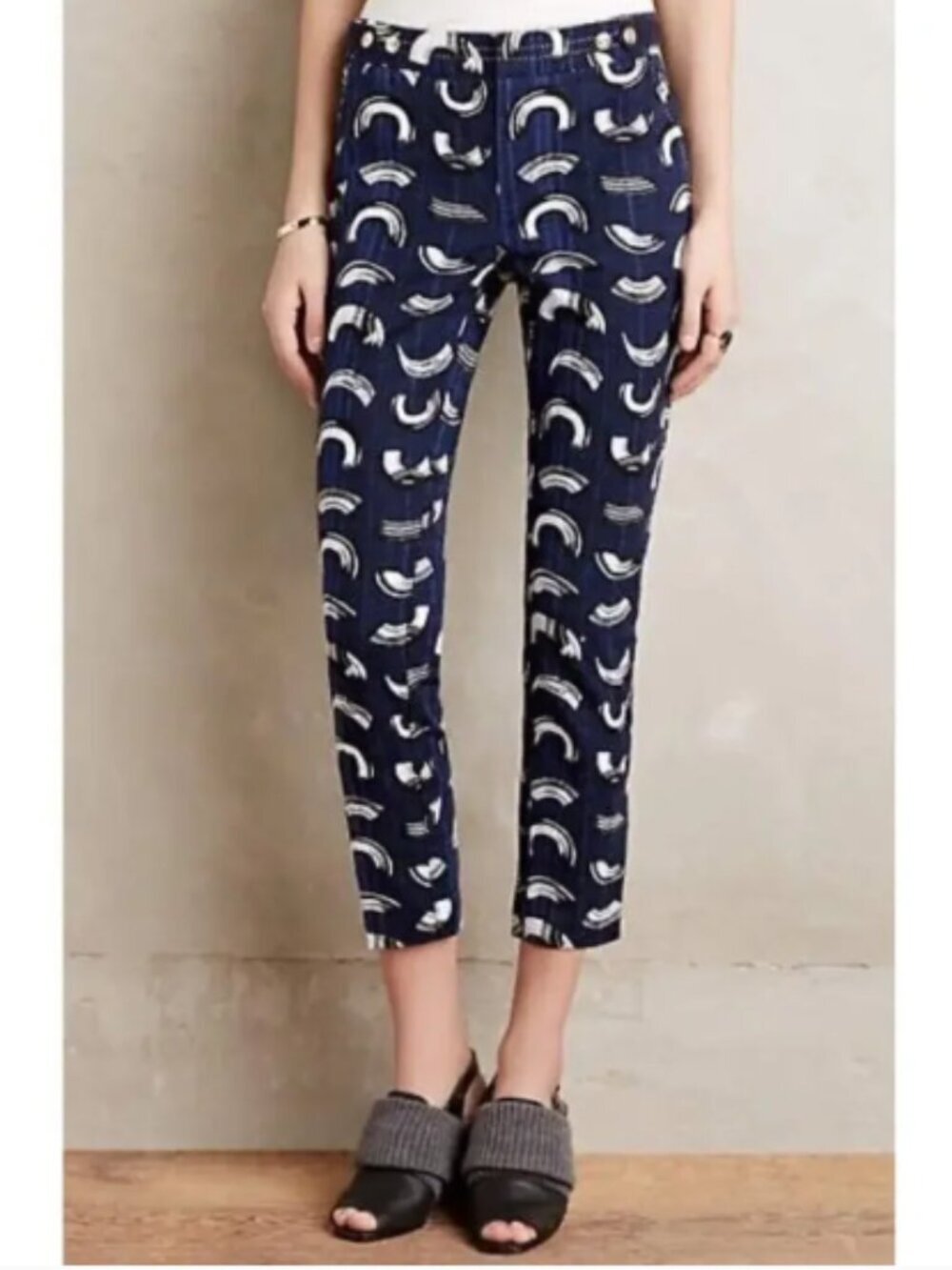 Anthropologie Cartonnier Charlie Trouser Navy Blue Brushstroke Print 2